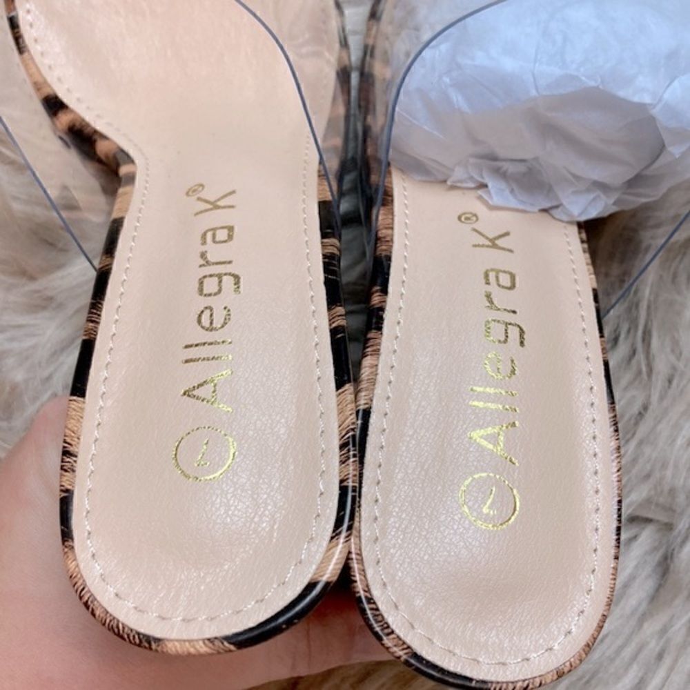 Allegra K Open Toe Clear Glitter Slide Chunky Heel Sandals - Picture 7 of 15